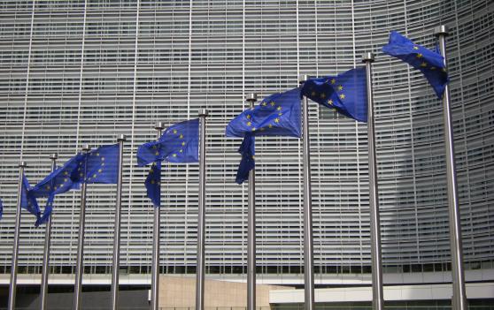 EU flags in Front of Berlaymont building in Brussels
