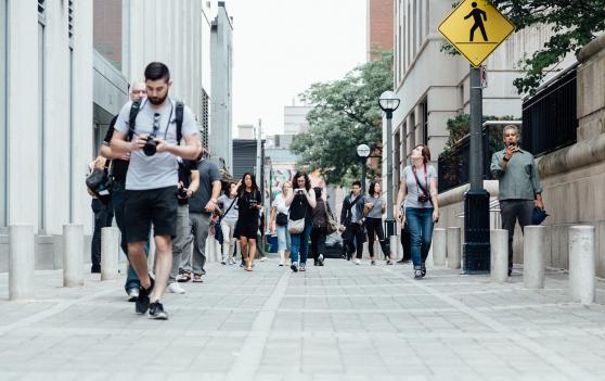 People walking down a street 