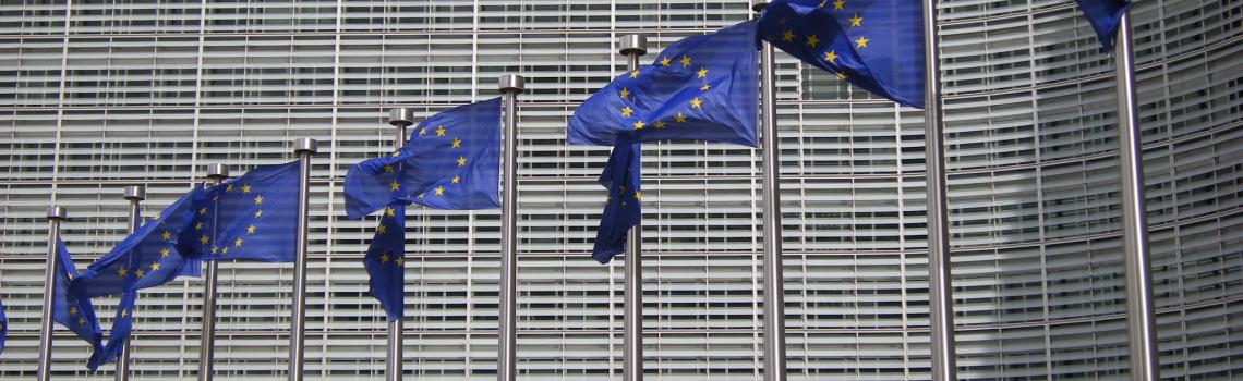 EU flags in Front of Berlaymont building in Brussels